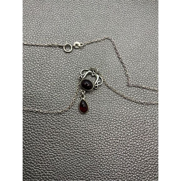 Vintage Garnet Pendant Sterling Silver Chain - Picture 6 of 7